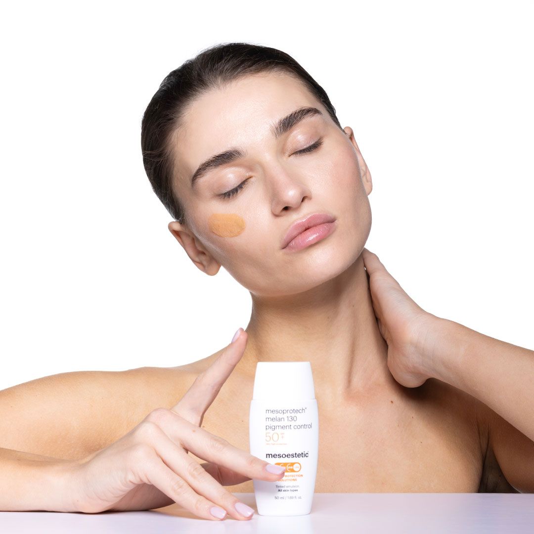 Mesoestetic – Melan 130 SPF 50+ Tinted (50ml) קרם הגנה עם גוון לעור עם פיגמנטציה מזואסתטיק